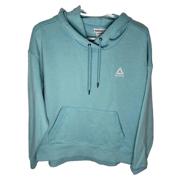 Cropped Reebok pullover Hoodie with pockets wm sz XL light blue - Picture 1 of 5